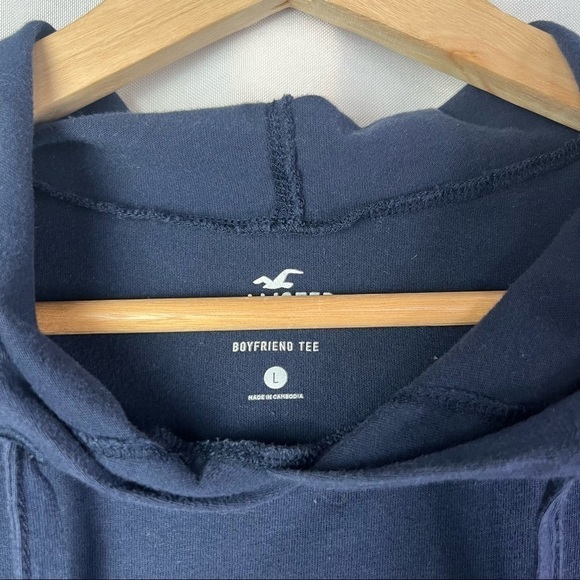 Hollister Navy Blue Cropped Lightweight Boyfriend Hooded Sweatshirt L - Picture 3 of 3